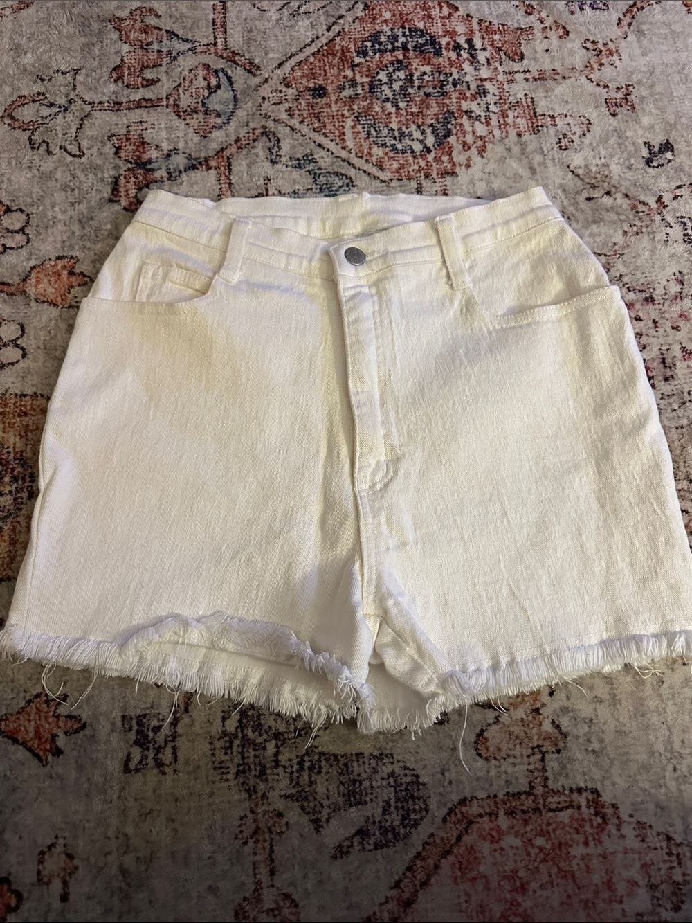 Women's White High-Rise Frayed Hem Jean Shorts